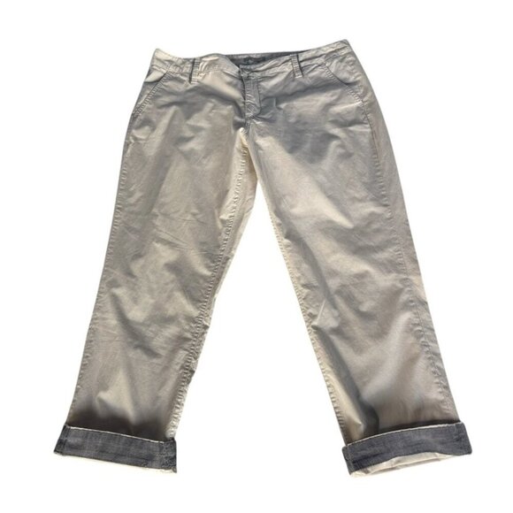 Horny Toad Women's Sz 12 Tan Wide Leg Cropped Capri Pants w/ Gray Contrast Cuffs - Picture 2 of 9